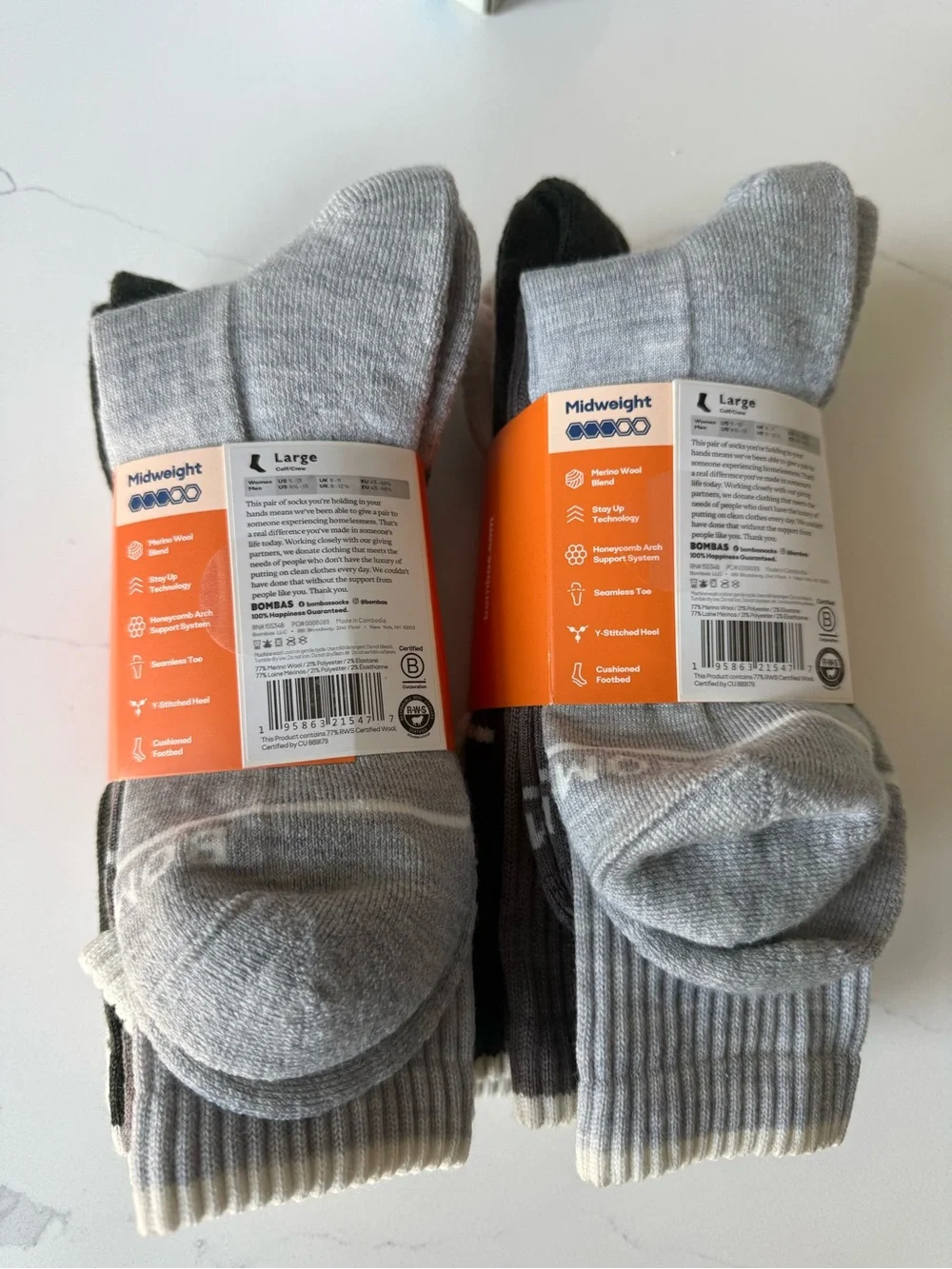 Bombas Mens Merino Wool Blend Calf Sock 4Pack L (price is for 1..2 are available